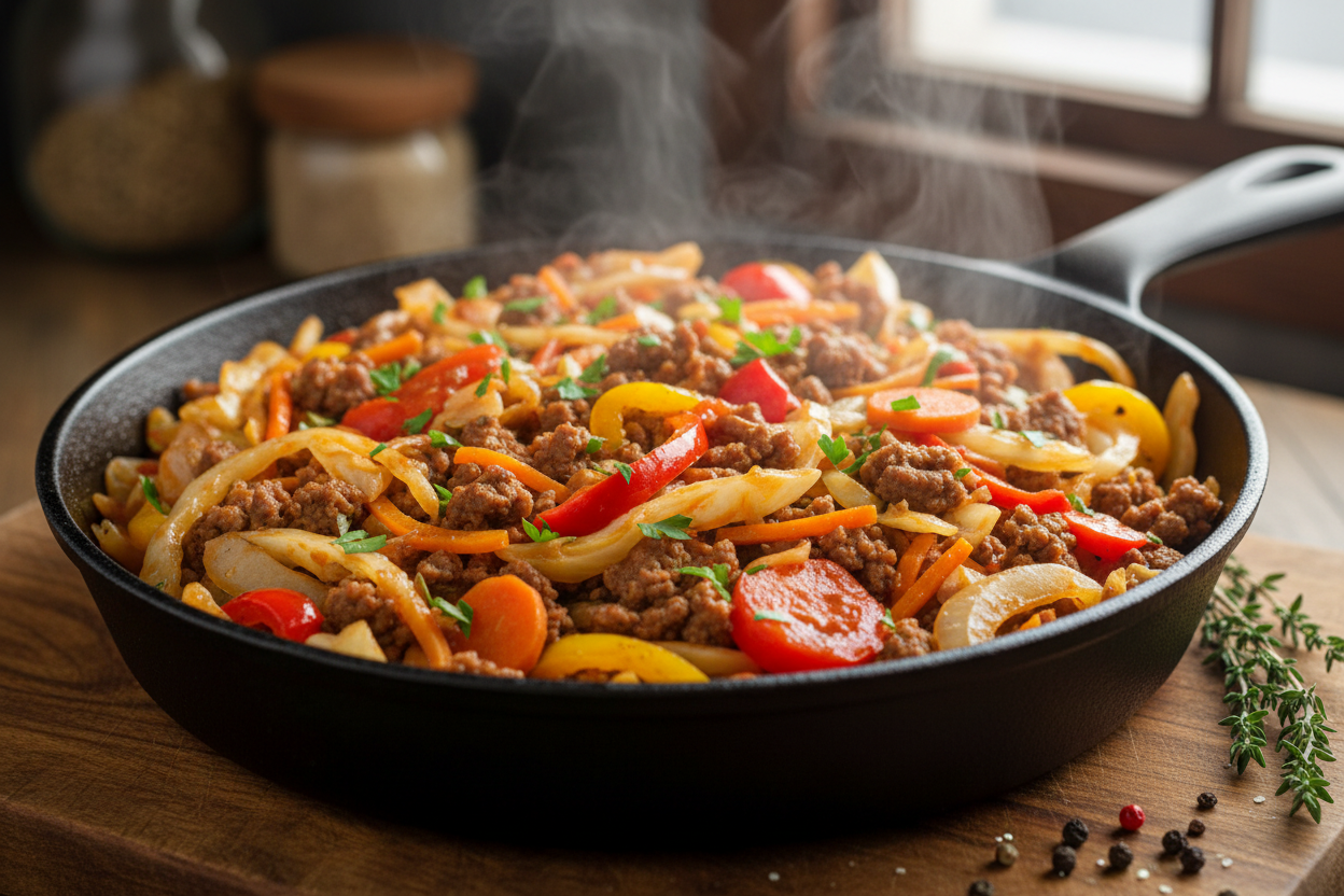 cabbage with ground beef and veggies 