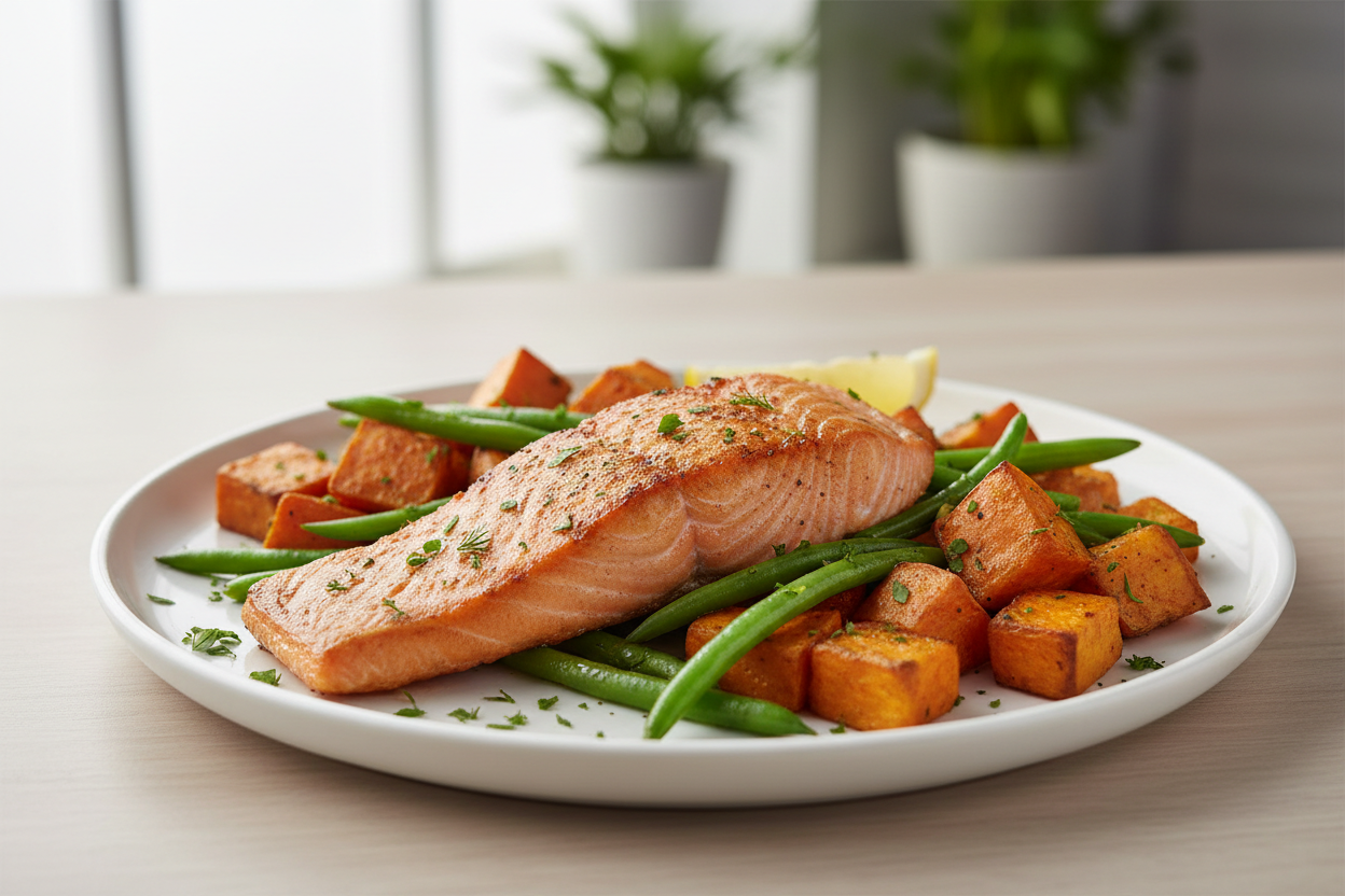 salmon sweet potato and green beans